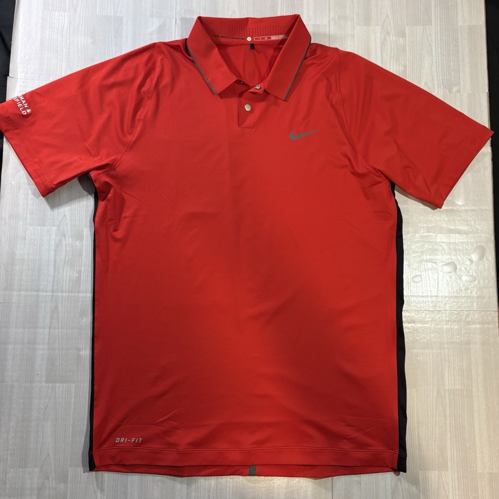 NIKE x TIGER WOODS Size Small Sunday Red Snap Front Polo Shirt Dri-Fit Mens Golf